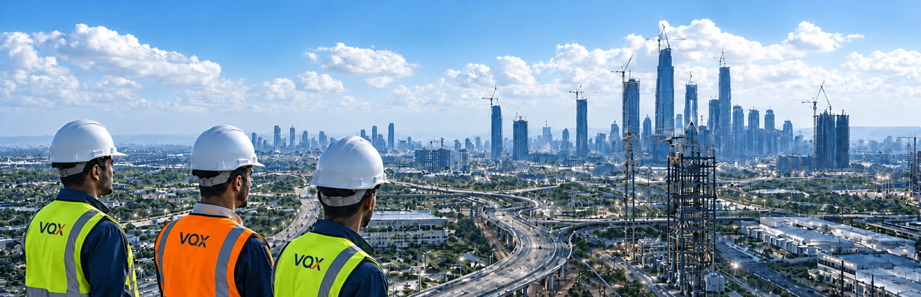 Illustration of VQX engineering teams overlooking an urban development